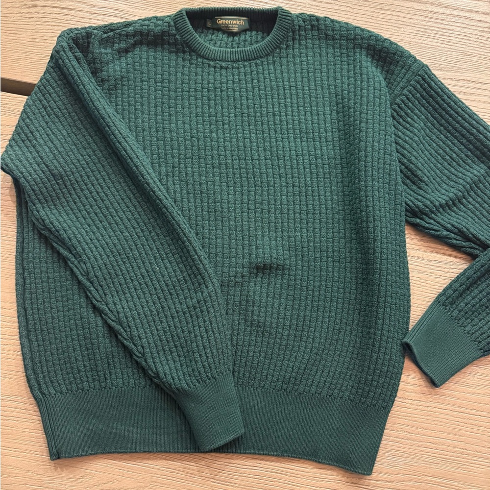 Vintage Men's Cotton Sweater in Forest Green-L